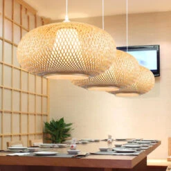 Mid-century Handicraft Ceiling Light Handmade Bamboo Pendant