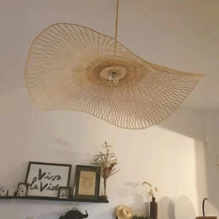Creative Bamboo Weaving Straw Hat Shape Pendant Light