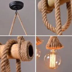 Vintage Bamboo Rope Chandelier Hemp Rope Pendant Lamp -Demolights Sales Store 16 20 1 1