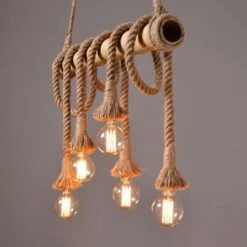 Vintage Bamboo Rope Chandelier Hemp Rope Pendant Lamp -Demolights Sales Store 16 20 5 1