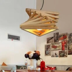 Nordic Style Retro Wood Chandelier Restaurant Lamp