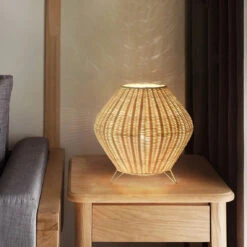 Rattan Weaving Table Lamp Eye-Caring Handmade Reading Light Decoration
