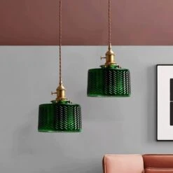 Green Ripple Glass Hanging Light Fixture