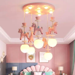 Pink Glass Ball Led Pendant Lights Children Living Room Decoration Hanging Lamp