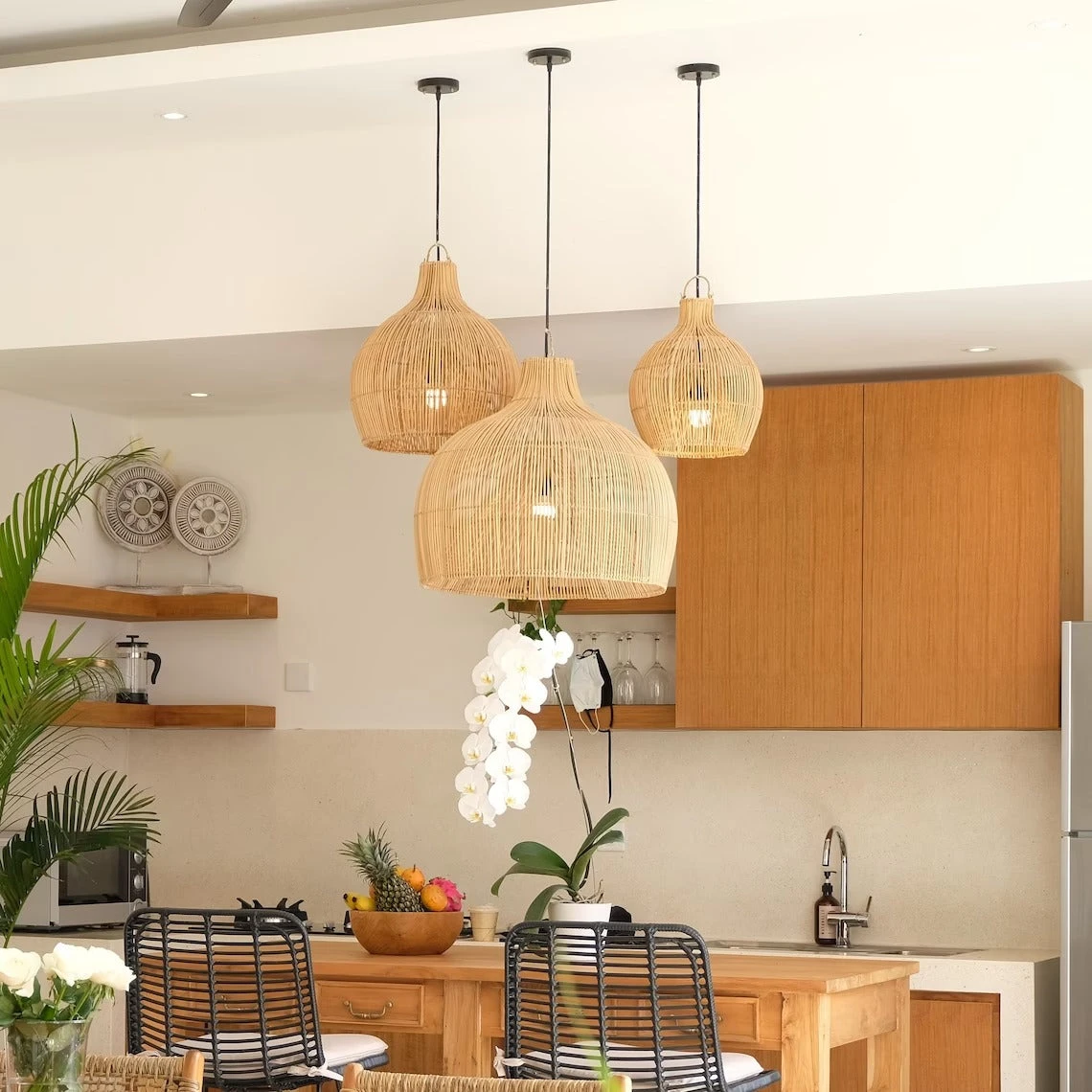 Boho Wicker Pendant Lighting Rattan Lampshade 3 Boho Wicker Pendant Lighting Rattan Lampshade - Image 3