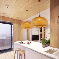 Bamboo Drum Hanging Ceiling Lights Woven Chandelier Lamp Shades -Demolights Sales Store ART WH160 2 1