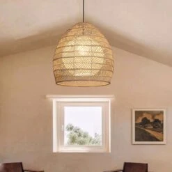 Simple Basket Rattan Wicker Pendant Light Lampshade