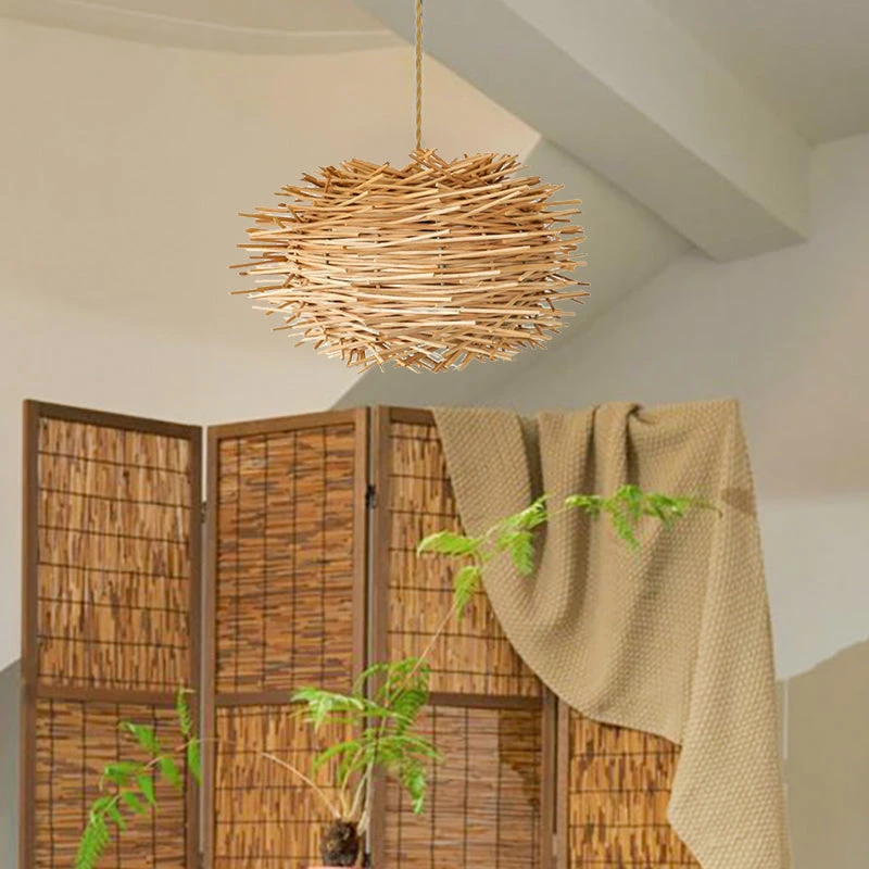 Rattan Lamp Shade Rustic Pendant Light Woven Lamp Chandelier