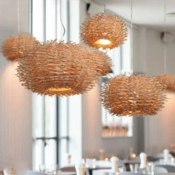 Rattan Lamp Shade Rustic Pendant Light Woven Lamp Chandelier -Demolights Sales Store DL10012 5