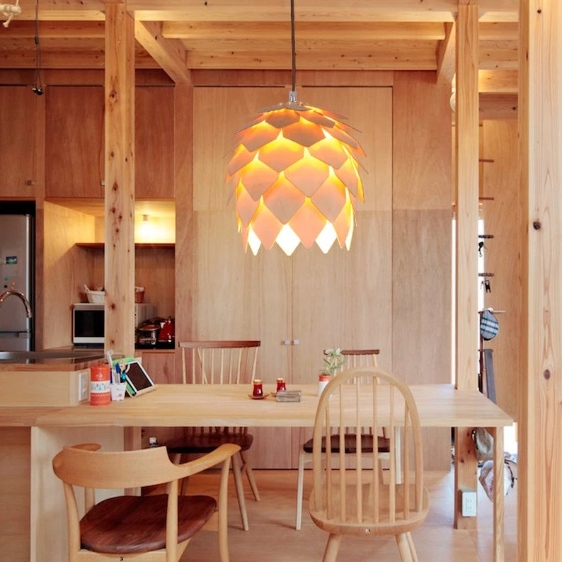 Wood Pine Cone DIY Pendant Nordic Wooden Chandelier Handcraft Ceiling Lampshade 2 Wood Pine Cone DIY Pendant Nordic Wooden Chandelier Handcraft Ceiling Lampshade - Image 2