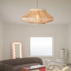 Rattan Pendant Light Woven Pendant Shade Flush Mount Ceiling Light