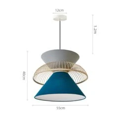 Water Lake Blue Fabric Ceiling Lamp Nordic Chandelier Basket Light Fixture -Demolights Sales Store DL10023 3