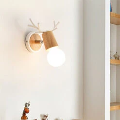 White Wooden Elk Wall Lamp Bedside Lamp
