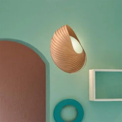 Shell Plug In Wall Sconce Wood Lampshade Art Sconce Light