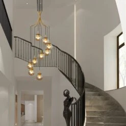 Glass Pendant Light Bubble Spiral Staircase Ball Brass Chandelier -Demolights Sales Store DL10044 5 1