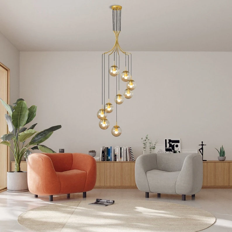 Glass Pendant Light Bubble Spiral Staircase Ball Brass Chandelier 1 Glass Pendant Light Bubble Spiral Staircase Ball Brass Chandelier