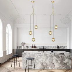 Glass Pendant Light Bubble Spiral Staircase Ball Brass Chandelier -Demolights Sales Store DL10044 7 1