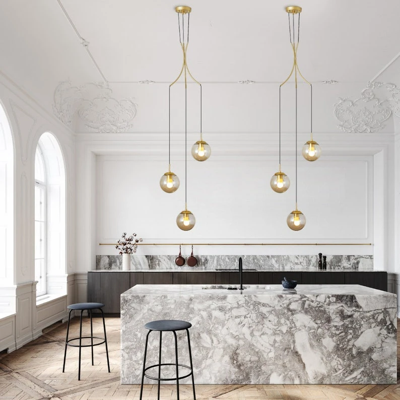 Glass Pendant Light Bubble Spiral Staircase Ball Brass Chandelier 4 Glass Pendant Light Bubble Spiral Staircase Ball Brass Chandelier - Image 4