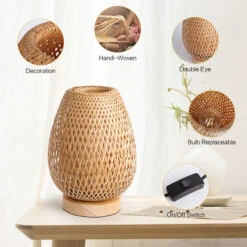 Bamboo Weaving Table Lamp Eye-Caring Bedroom Bedside Night Light -Demolights Sales Store DL10049 2