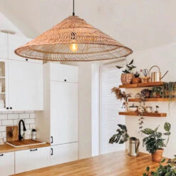 Rustic Pendant Light Umbrella Wicker Lampshade