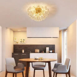 Luxury Crystal Flowers Starburst Ceiling Light Modern Flush Mount Ceiling Lamp