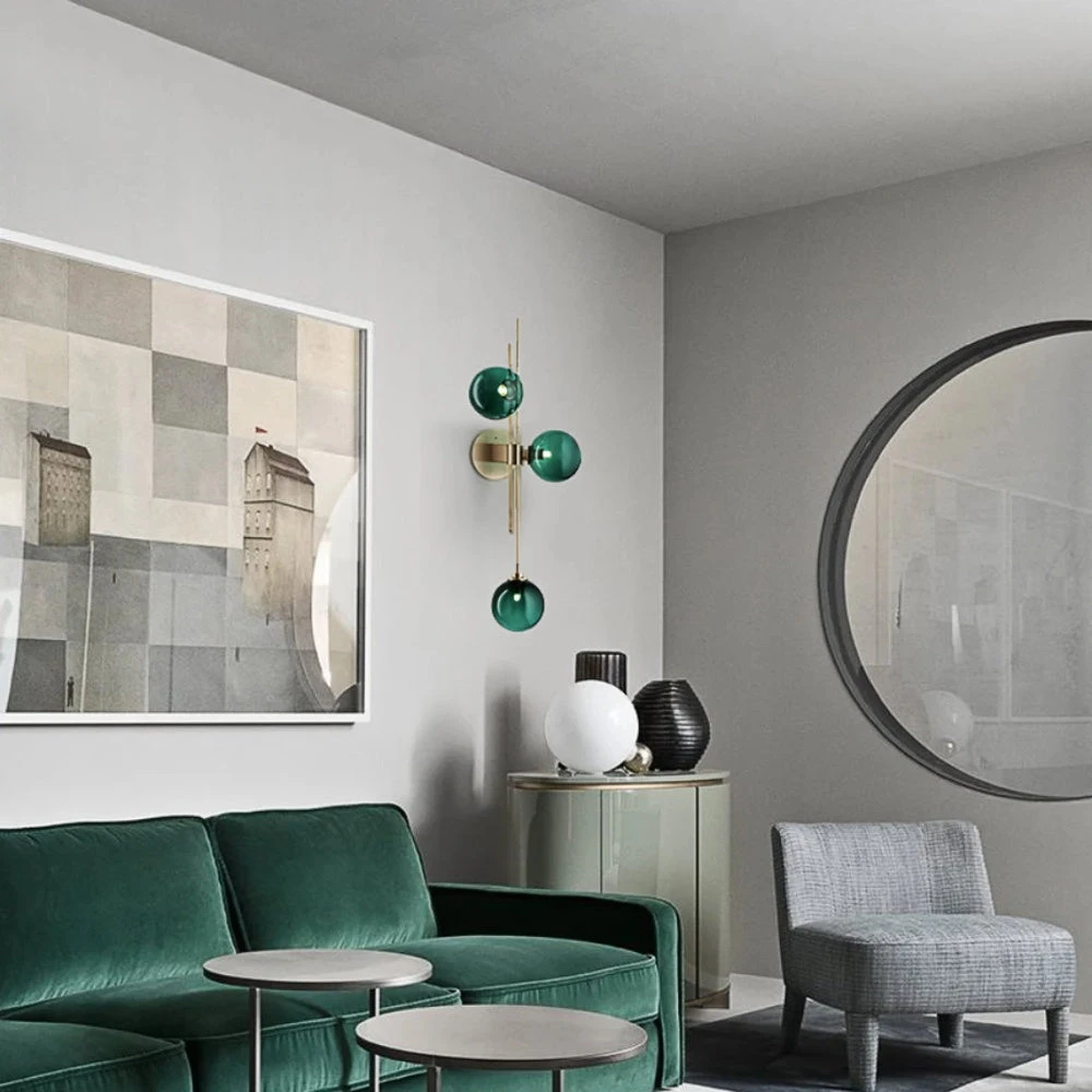 Green/Clear Glass Globe Wall Sconce Lamp Minimalist 7 Green/Clear Glass Globe Wall Sconce Lamp Minimalist - Image 7