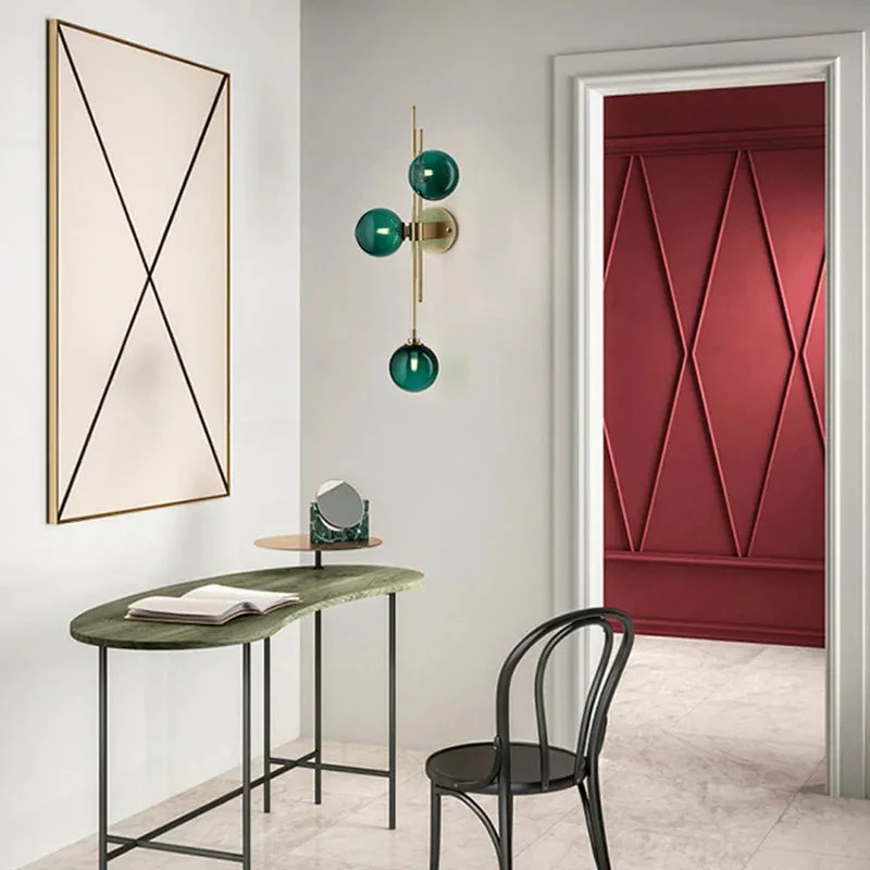 Green/Clear Glass Globe Wall Sconce Lamp Minimalist 4 Green/Clear Glass Globe Wall Sconce Lamp Minimalist - Image 4