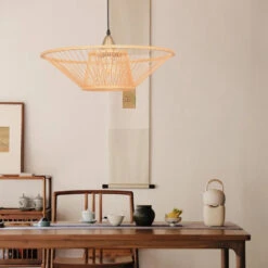 Bamboo Hand-Made Ceiling Lamp With Saucer Shade Modern