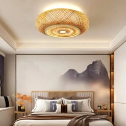 Bamboo Handcrafted Bedroom Flush Mount Light Fixture
