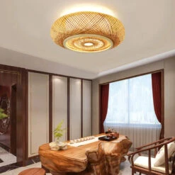 Bamboo Handcrafted Bedroom Flush Mount Light Fixture -Demolights Sales Store DL10079 5 1