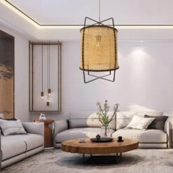 Boho Rattan Pendant Light Fixture Modern Rustic Chandelier Jute Rope Home Decor