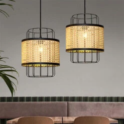 Rattan Lantern Ceiling Light Handwoven