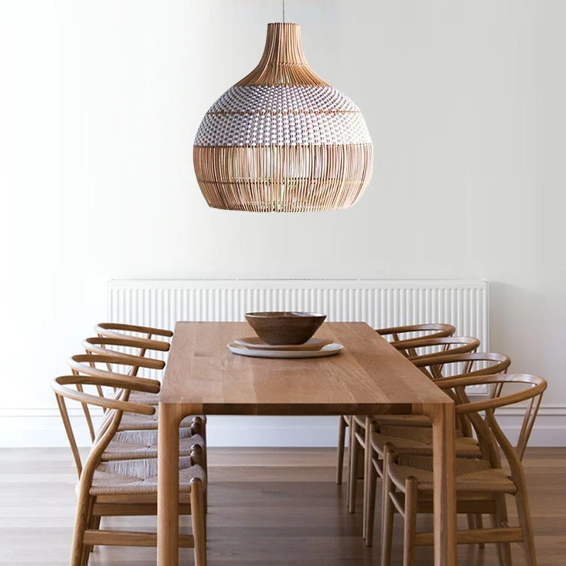 White Rattan Pendant Light Woven Rattan Lampshade 2 White Rattan Pendant Light Woven Rattan Lampshade - Image 2