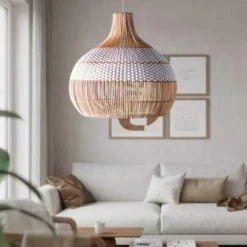 White Rattan Pendant Light Woven Rattan Lampshade 14 White Rattan Pendant Light Woven Rattan Lampshade -Demolights Sales Store DL10189 1