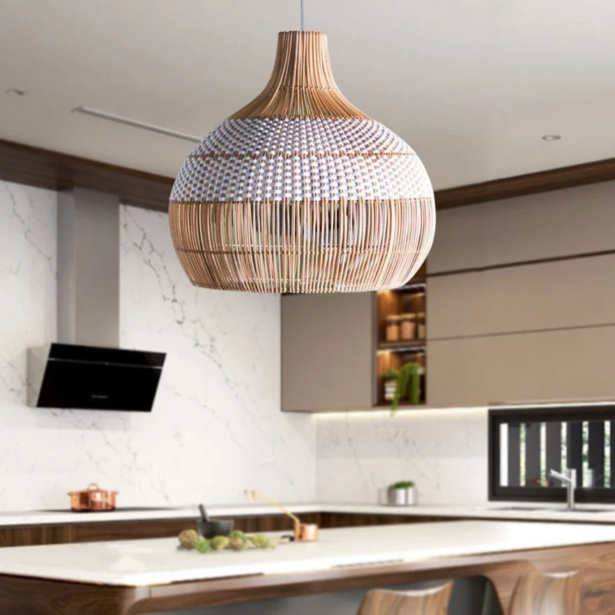 White Rattan Pendant Light Woven Rattan Lampshade 7 White Rattan Pendant Light Woven Rattan Lampshade - Image 7
