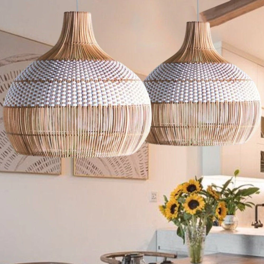White Rattan Pendant Light Woven Rattan Lampshade 1 White Rattan Pendant Light Woven Rattan Lampshade