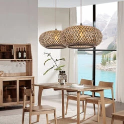 Boho Hanging Lamp With Bamboo Lampshade -Demolights Sales Store DL10230ModernBohoHangingLampwithBambooLampshade 10