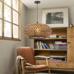 Boho Hanging Lamp With Bamboo Lampshade -Demolights Sales Store DL10230ModernBohoHangingLampwithBambooLampshade 3
