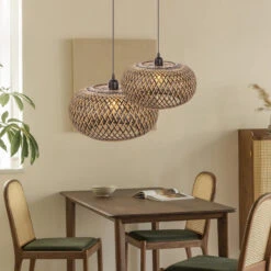 Boho Hanging Lamp With Bamboo Lampshade -Demolights Sales Store DL10230ModernBohoHangingLampwithBambooLampshade 7