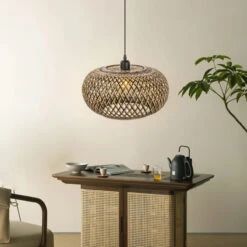 Boho Hanging Lamp With Bamboo Lampshade -Demolights Sales Store DL10230ModernBohoHangingLampwithBambooLampshade 9 1