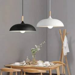 Dome Pendant Lighting Fixtures Modern Wood 1 Light