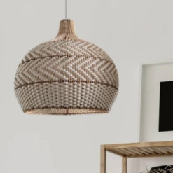 Natural Rattan Woven White Pendant Light -Demolights Sales Store DL10249NaturalRattanWovenWhitePendantLight 2 1