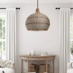 Natural Rattan Woven White Pendant Light