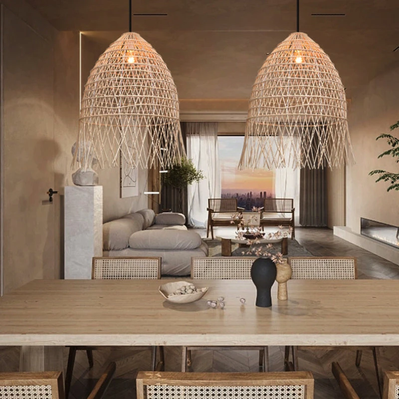 Handwoven Rattan Vertical Pendant Light 3 Handwoven Rattan Vertical Pendant Light - Image 3