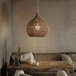 Traditional Pendant Light With Woven Shade