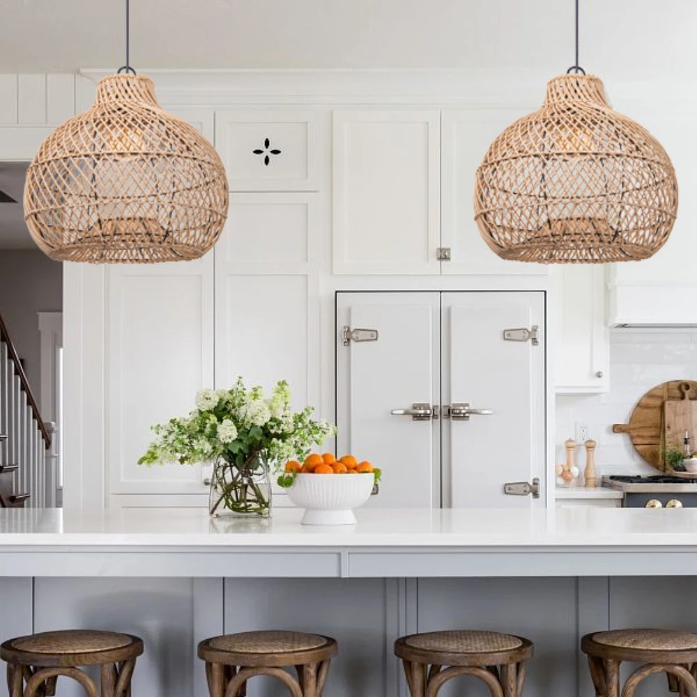 Wicker Farmhouse Kitchen Lighting Pendant Lamp Shade 7 Wicker Farmhouse Kitchen Lighting Pendant Lamp Shade - Image 7