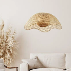 Bamboo Woven Flower Hanging Lighting Wicker Pendant Light