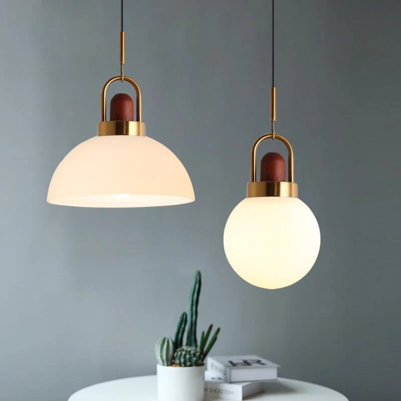Modern Design Hanging Lamp White Glass Shade Pendant Light With Wooden Top 5 Modern Design Hanging Lamp White Glass Shade Pendant Light With Wooden Top - Image 5
