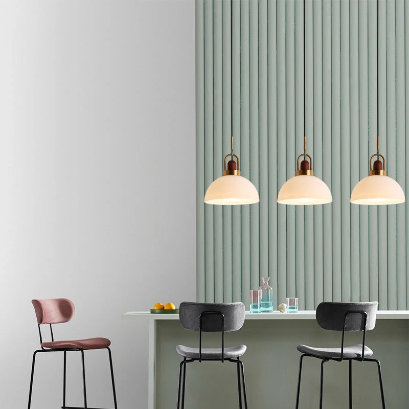 Modern Design Hanging Lamp White Glass Shade Pendant Light With Wooden Top 13 Modern Design Hanging Lamp White Glass Shade Pendant Light With Wooden Top - Image 13