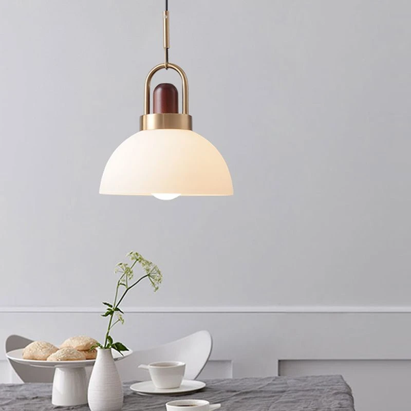 Modern Design Hanging Lamp White Glass Shade Pendant Light With Wooden Top 8 Modern Design Hanging Lamp White Glass Shade Pendant Light With Wooden Top - Image 8